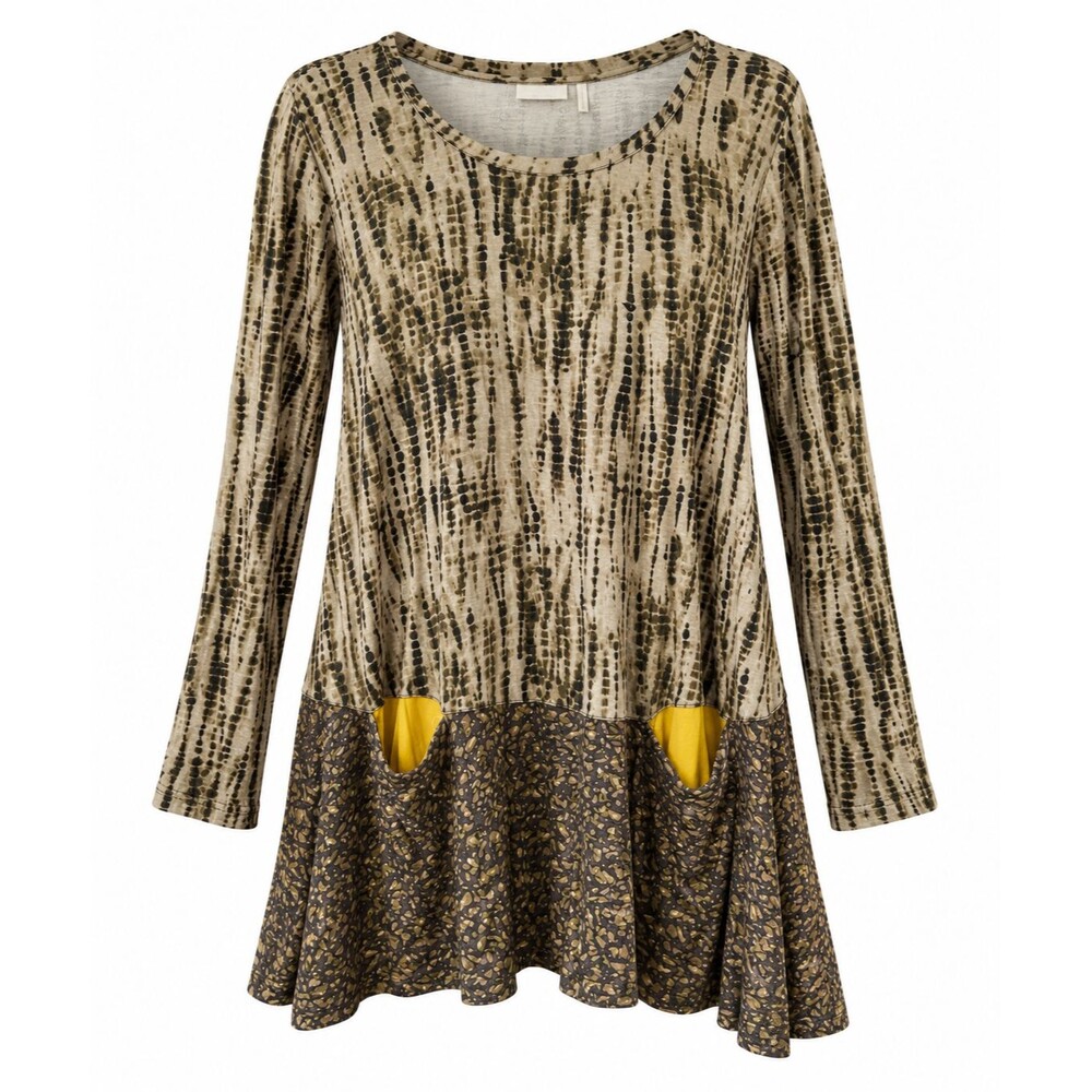 LOGO Lori Goldstein Top Size 1x Pockets Tie Dye Animal Print Artsy Lagenlook